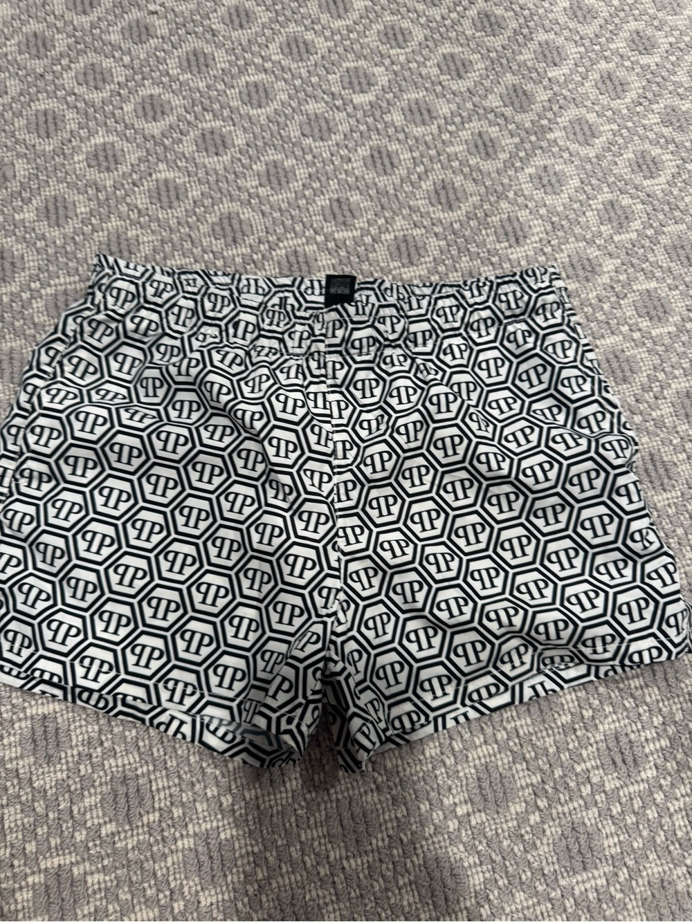 Philipp Plein Black and White Logo Print Women’s Shorts